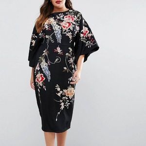 Kimono sleeve heavy embroidered dress